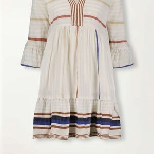 Lemlem Cream Dress with Blue and Brown Stripes